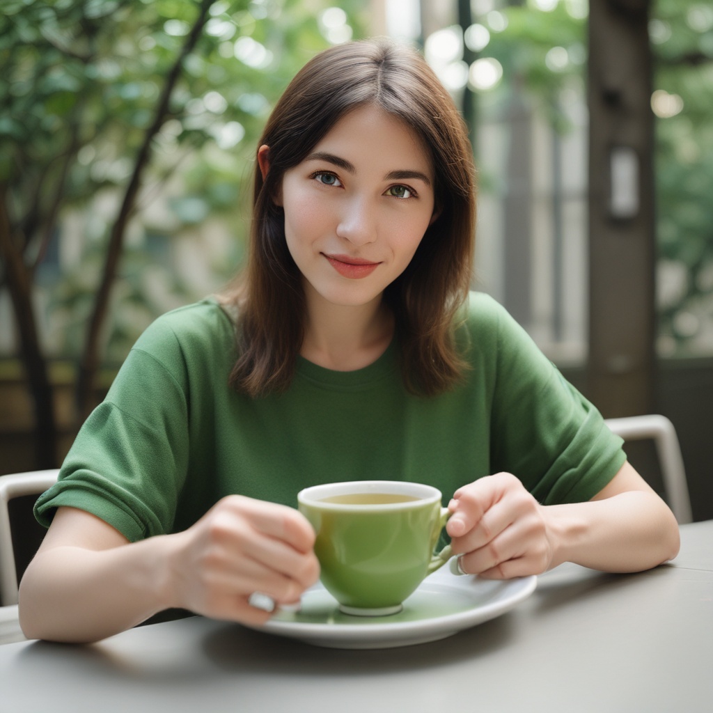 Member 1 with a cup of green tea